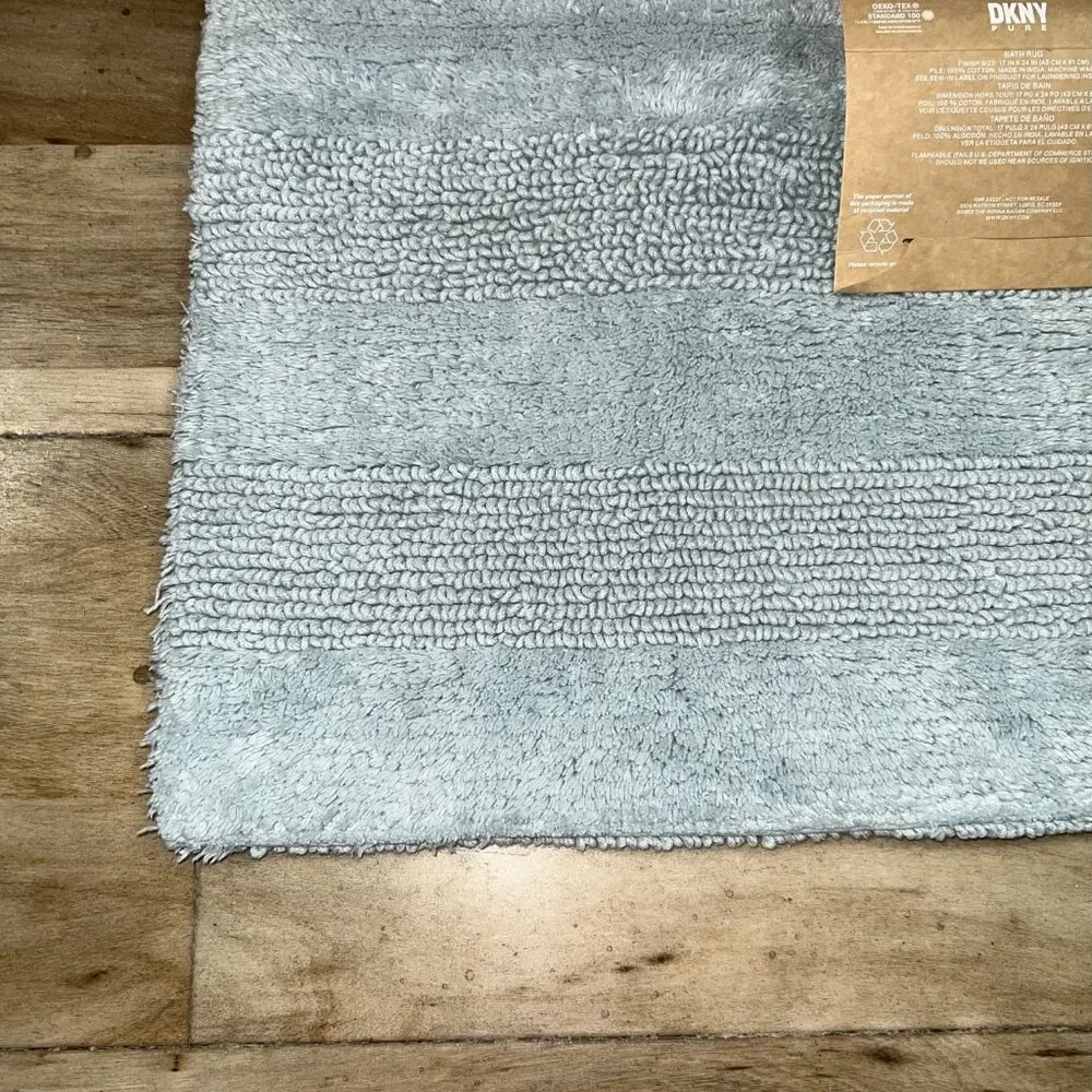 DKNY Pure 17 x 24 Bath Rug Mat Pastel Mint Light Green Aqua Reversible COTTON